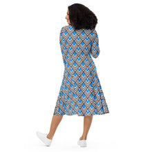 Load image into Gallery viewer, Retro Optical Blue long sleeve midi dress