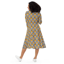 Ladda upp bild till gallerivisning, Retro Optical Yellow long sleeve midi dress