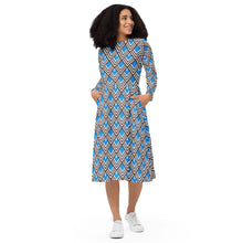 Load image into Gallery viewer, Retro Optical Blue long sleeve midi dress