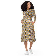 Ladda upp bild till gallerivisning, Retro Optical Yellow long sleeve midi dress