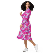 Load image into Gallery viewer, Flowah Powah Pink long sleeve midi dress