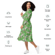 Load image into Gallery viewer, Flowah Powah Green long sleeve midi dress