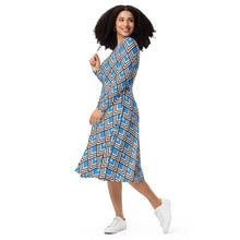 Load image into Gallery viewer, Retro Optical Blue long sleeve midi dress