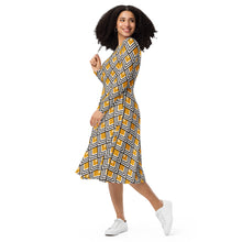 Ladda upp bild till gallerivisning, Retro Optical Yellow long sleeve midi dress