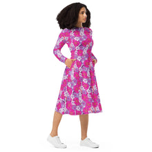 Load image into Gallery viewer, Flowah Powah Pink long sleeve midi dress