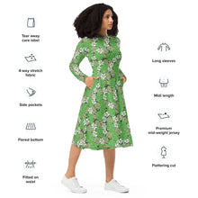 Load image into Gallery viewer, Flowah Powah Green long sleeve midi dress