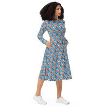 Load image into Gallery viewer, Retro Optical Blue long sleeve midi dress