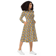 Ladda upp bild till gallerivisning, Retro Optical Yellow long sleeve midi dress