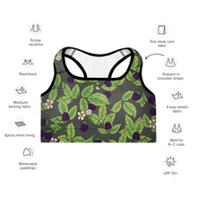 Load image into Gallery viewer, Blackberries Anthracite Padded Sports Bra