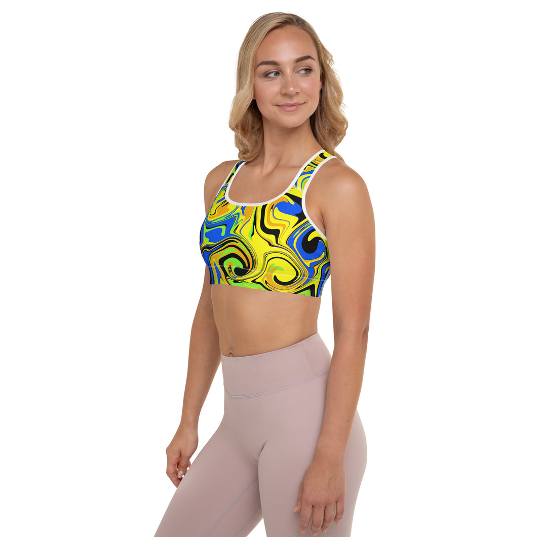 Twirly Yellow Padded Sports Bra